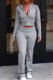 Grey Casual Solid Color Draw String Patchwork Zipper Zipper Collar Long Sleeve Two Pieces