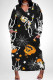 Black And White Casual Street Skull Graffiti Print Pocket Contrast V Neck Printed Plus Size Dresses