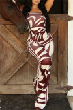 Black Casual Print Backless Slit Strapless Sleeveless Two Pieces