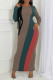 Multicolor Elegant Colorblock Patchwork Slit O Neck Long Dresses