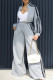 Grey Casual Stripe Pocket Patchwork Zipper Zipper Collar Long Sleeve Two Pieces