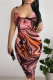 Red Pink Sexy Street Geometric Print Gradient Color Contrast U Neck Printed Dresses