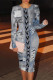 Baby Blue Casual Street Faux Denim Print Contrast O Neck Printed Dresses