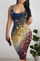 Gradient Color Sexy Street Geometric Print Lips Leopard Contrast U Neck Printed Dresses