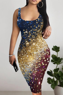 Gradient Color Sexy Street Geometric Print Lips Leopard Contrast U Neck Printed Dresses