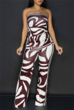 Black Casual Print Backless Slit Strapless Sleeveless Two Pieces