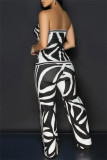 Black Casual Print Backless Slit Strapless Sleeveless Two Pieces