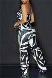 Black Casual Print Backless Slit Strapless Sleeveless Two Pieces