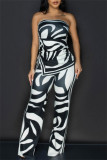 Black Casual Print Backless Slit Strapless Sleeveless Two Pieces