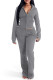 Grey Casual Solid Color Zipper Hooded Long Sleeve Two Pieces