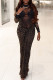 Leopard Print Sexy Leopard Print Patchwork O Neck Long Sleeve Two Pieces