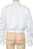 White Casual Pocket Patchwork Zipper Zipper Collar Outerwear