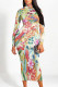 Cream White Street Elegant Floral Print Contrast Half A Turtleneck Printed Dresses