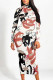 White Red Street Elegant Floral Print Contrast Half A Turtleneck Printed Dresses