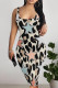 Beige Sexy Street Geometric Print Lips Leopard Contrast U Neck Printed Dresses
