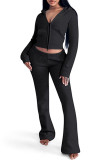 Pink Casual Solid Color Zipper Hooded Long Sleeve Two Pieces
