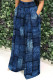 Dark Blue Casual Print Pocket Patchwork Loose High Waist Wide Leg Full Print Bottoms
