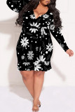 Colour Casual Geometric Print Flowers Lace Up Contrast V Neck Printed Plus Size Dresses