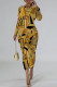 Gold Casual Street Elegant National Totem Print Contrast O Neck Printed Dresses