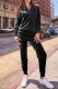 Black Casual Solid Color Patchwork Zipper Zipper Collar Long Sleeve Two Pieces