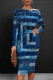 Dark Blue Casual Patchwork O Neck Wrapped Skirt Dresses