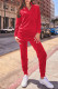 Red Casual Solid Color Patchwork Zipper Zipper Collar Long Sleeve Two Pieces