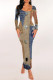Multicolor Casual Street Faux Denim Print Contrast U Neck Printed Dresses