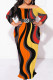 Multicolor Sexy Geometric Print Polka Dot Leopard Contrast Off Shoulder Printed Plus Size Dresses(No Belt)