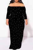Multicolor Sexy Geometric Print Polka Dot Leopard Contrast Off Shoulder Printed Plus Size Dresses(No Belt)