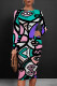 Green Pink Casual Print Patchwork O Neck Wrapped Skirt Dresses