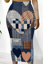 White Orange Sexy Print Patchwork Skinny Mid Waist Full Print Bottoms