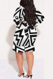 Colour Casual Geometric Print Flowers Lace Up Contrast V Neck Printed Plus Size Dresses