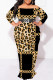Leopard Print Sexy Geometric Print Polka Dot Leopard Contrast Off Shoulder Printed Plus Size Dresses(No Belt)