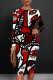 White Red Casual Print Patchwork O Neck Wrapped Skirt Dresses