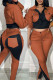 Light Brown Casual Pocket Buttons Patchwork Zipper Contrast Turndown Collar Long Sleeve Two Pieces