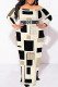 Cream White Sexy Geometric Print Polka Dot Leopard Contrast Off Shoulder Printed Plus Size Dresses(No Belt)