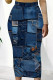 Medium Blue Sexy Print Patchwork Skinny Mid Waist Full Print Bottoms