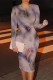 Gray Purple Casual Street Geometric Print Contrast O Neck Printed Dresses
