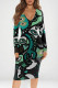 Green Sexy Print Patchwork V Neck Wrapped Skirt Dresses