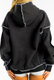 Black Casual Solid Color Draw String Pocket Patchwork Contrast Hooded Tops
