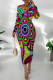 Colour Street Print Patchwork O Neck Wrapped Skirt Dresses