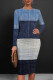 Multicolor Casual Patchwork O Neck Wrapped Skirt Dresses