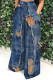 Orange Blue Casual Print Pocket Patchwork Loose High Waist Wide Leg Full Print Bottoms