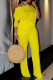 Yellow Casual Solid Color Patchwork Oblique Collar Long Sleeve Two Pieces