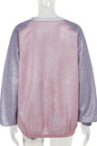 Purple Casual Letters Patchwork Contrast O Neck Tops