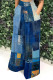 Deep Blue Casual Print Pocket Patchwork Loose High Waist Wide Leg Full Print Bottoms