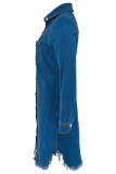 Blue Street Solid Color Pocket Buckle Patchwork Turndown Collar Long Sleeve Straight Denim Dresses