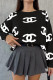 Black Casual Letters Patchwork O Neck Tops