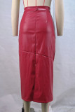 Red Sexy Solid Color Patchwork High Slit High Waist Patchwork Bottoms