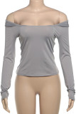 Grey Casual Solid Color Patchwork Backless Off Shoulder Tops